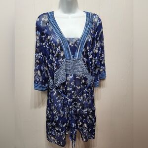 New York & Co Blouse‎ Size 18 Blue Sheer VNeck Casual Lightweight Plus Size B907